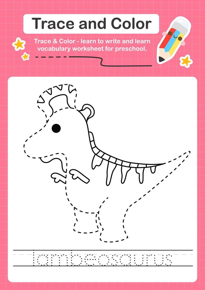 Trace and Color worksheets with the Dinosaur vector