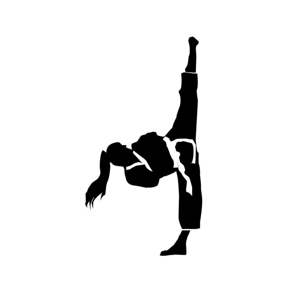 silhouette of taekwondo girl showing her high kick vector