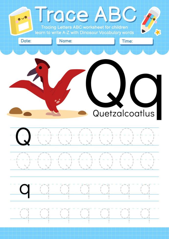 Alphabet Trace Letter A to Z preschool worksheet with Dinosaur Type vector