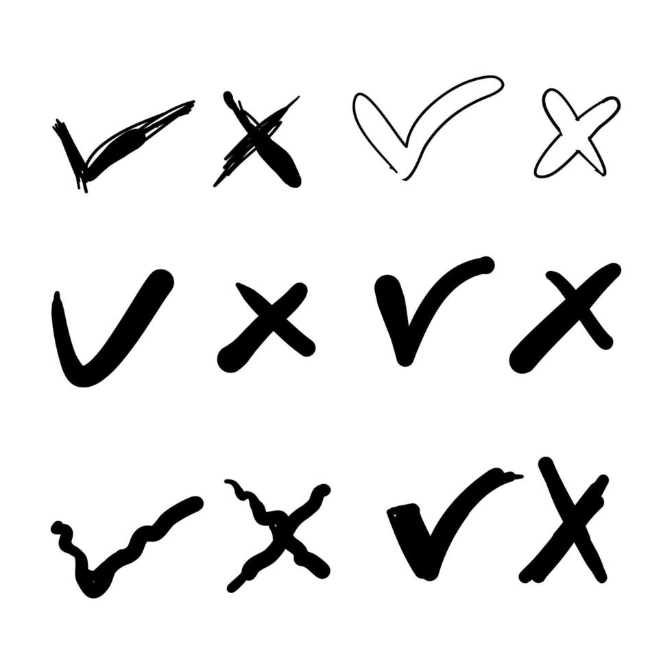 hand drawn check mark icon set in cartoon doodle style vector