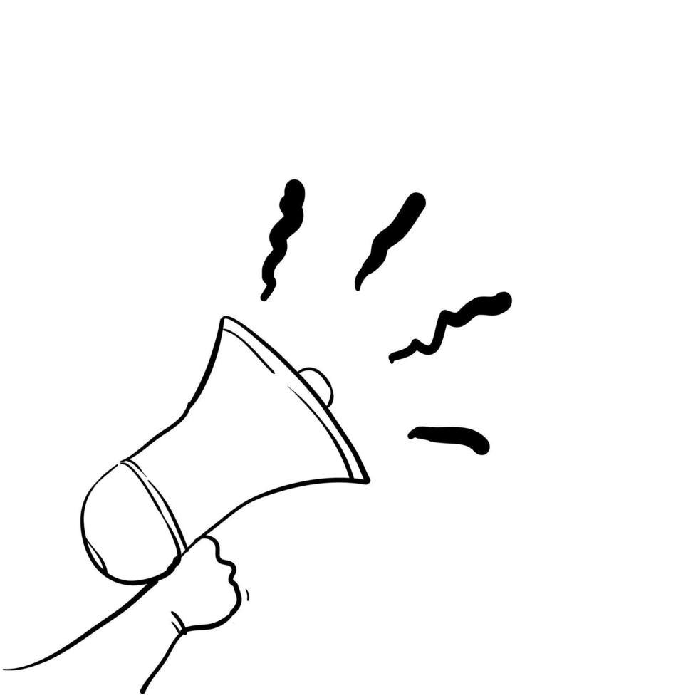 handdrawn doodle hand holding megaphone illustration vector