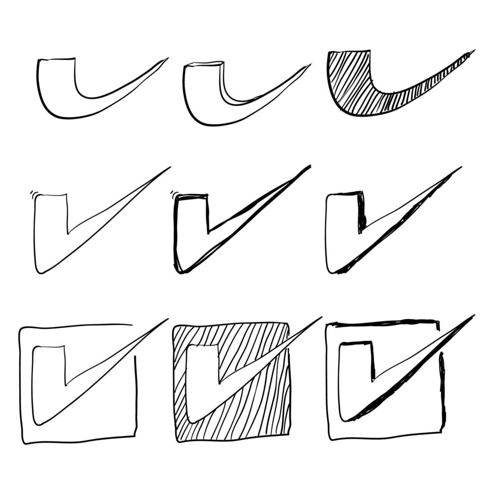 hand drawn check mark icon set in cartoon doodle style vector