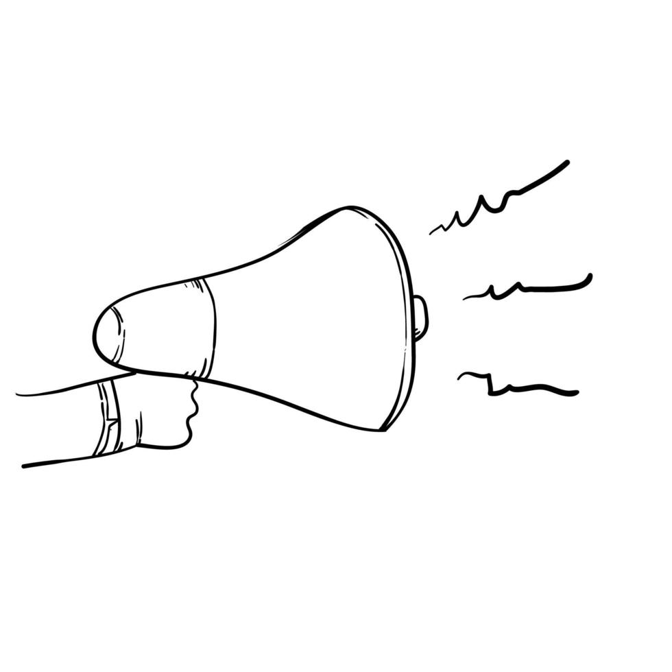 handdrawn doodle hand holding megaphone illustration vector