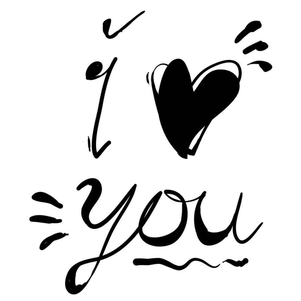 i love you doodle quotes with hand drawn cartoon style vector