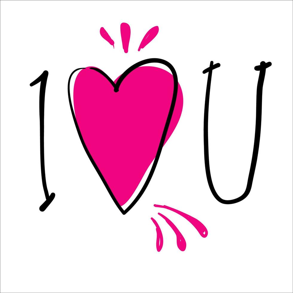 i love you doodle quotes with hand drawn cartoon style vector