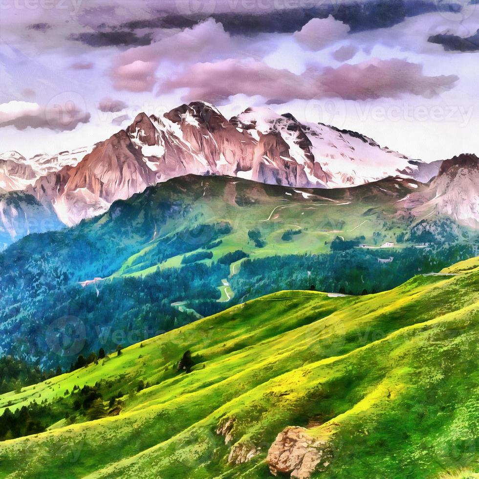 The works in the style of watercolor painting. Beautiful views o photo