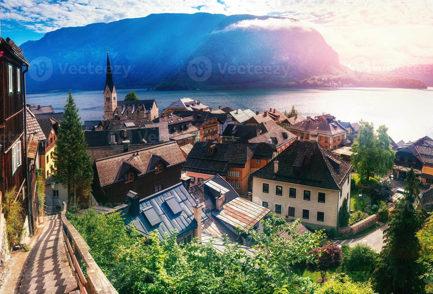 Fantastic views of the town between the mountains Hallstatt. Austria photo