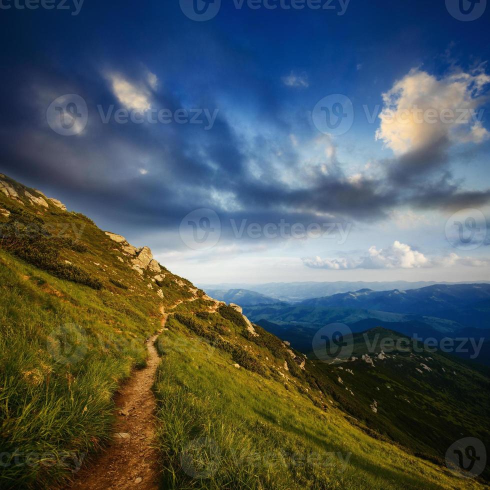 Beautiful sunny day is in mountain landscape photo