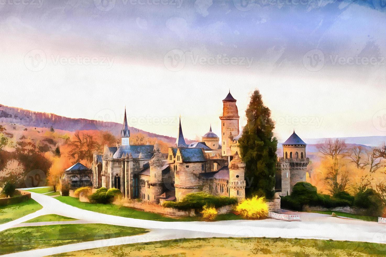 castillo antiguo. las obras en el estilo de la pintura de acuarela foto