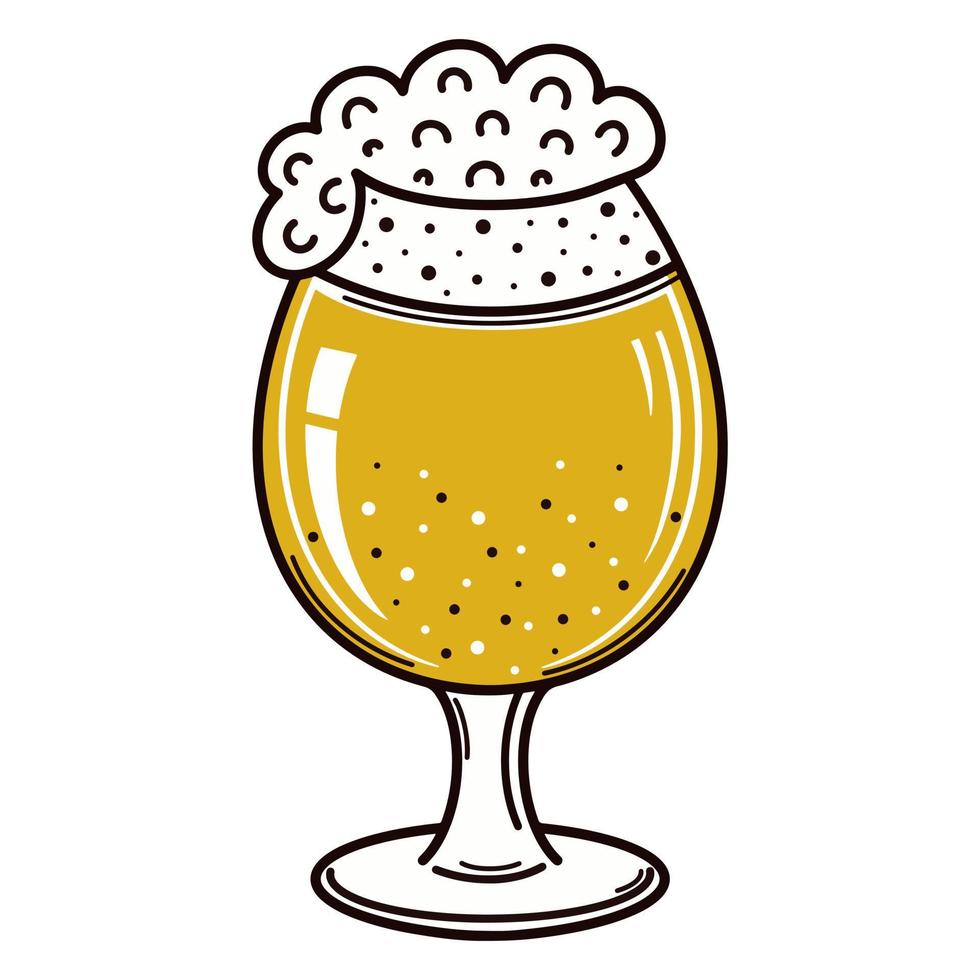 Glass of beer. Vector icon. Isolated illustration on a white background. Wheat alcoholic drink in a mug. Bar cocktail. Porter with foam. Light Ale. Flat cartoon illustration.