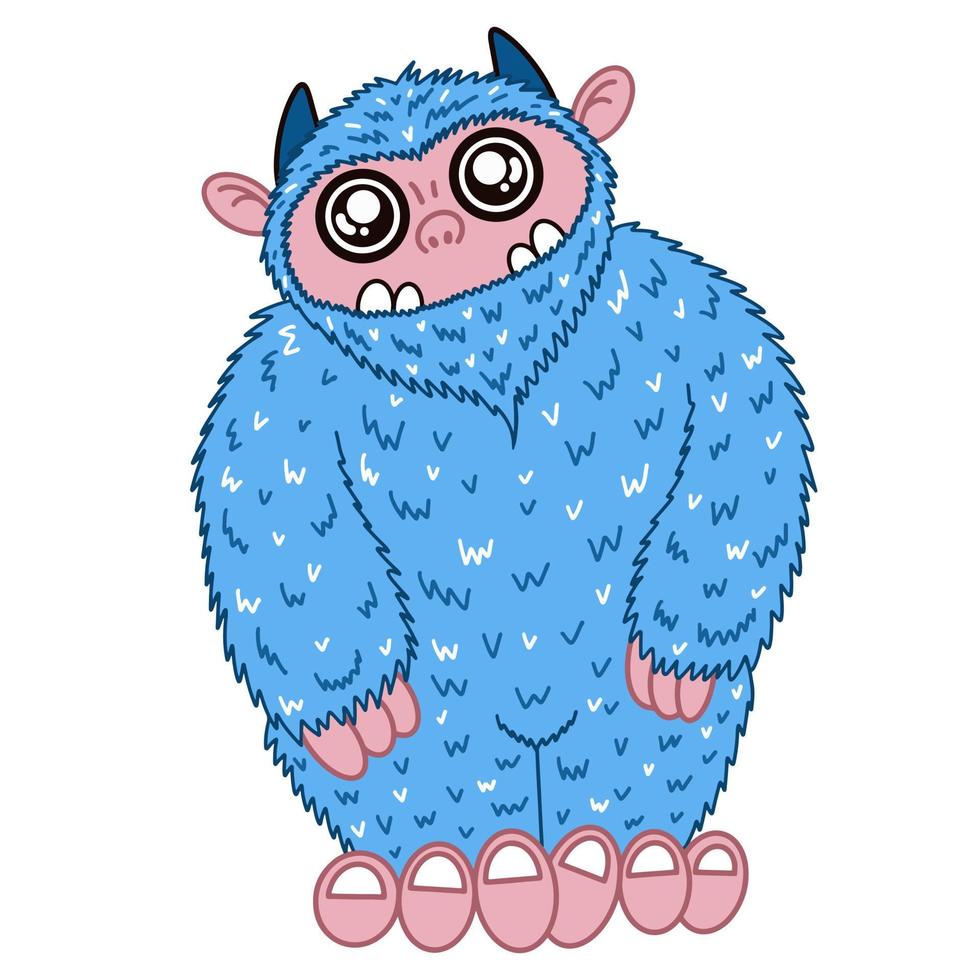 personaje de dibujos animados de yeti. icono de vector de pie grande aislado sobre fondo blanco. lindo monstruo esponjoso. ilustración dibujada a mano de un hombre de nieve.