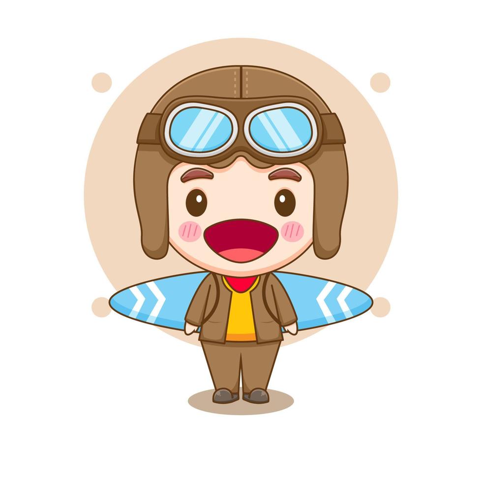Cute little boy in pilot costume cartoon illustration vector