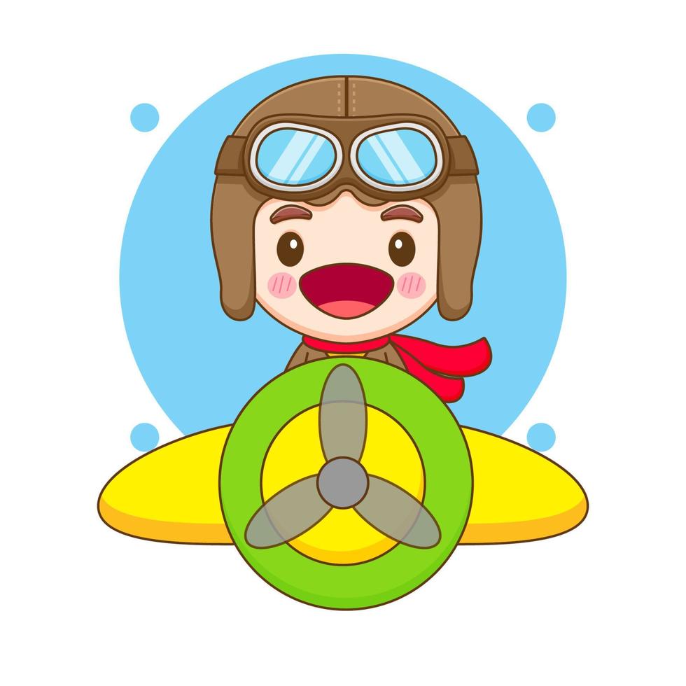 Cute little boy in pilot costume cartoon illustration vector