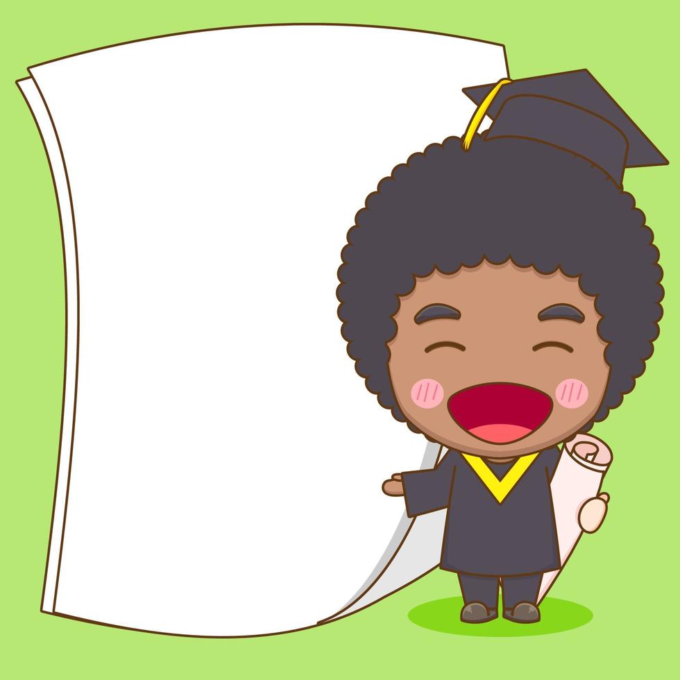 Cute Student in graduation gown chibi character illustration vector