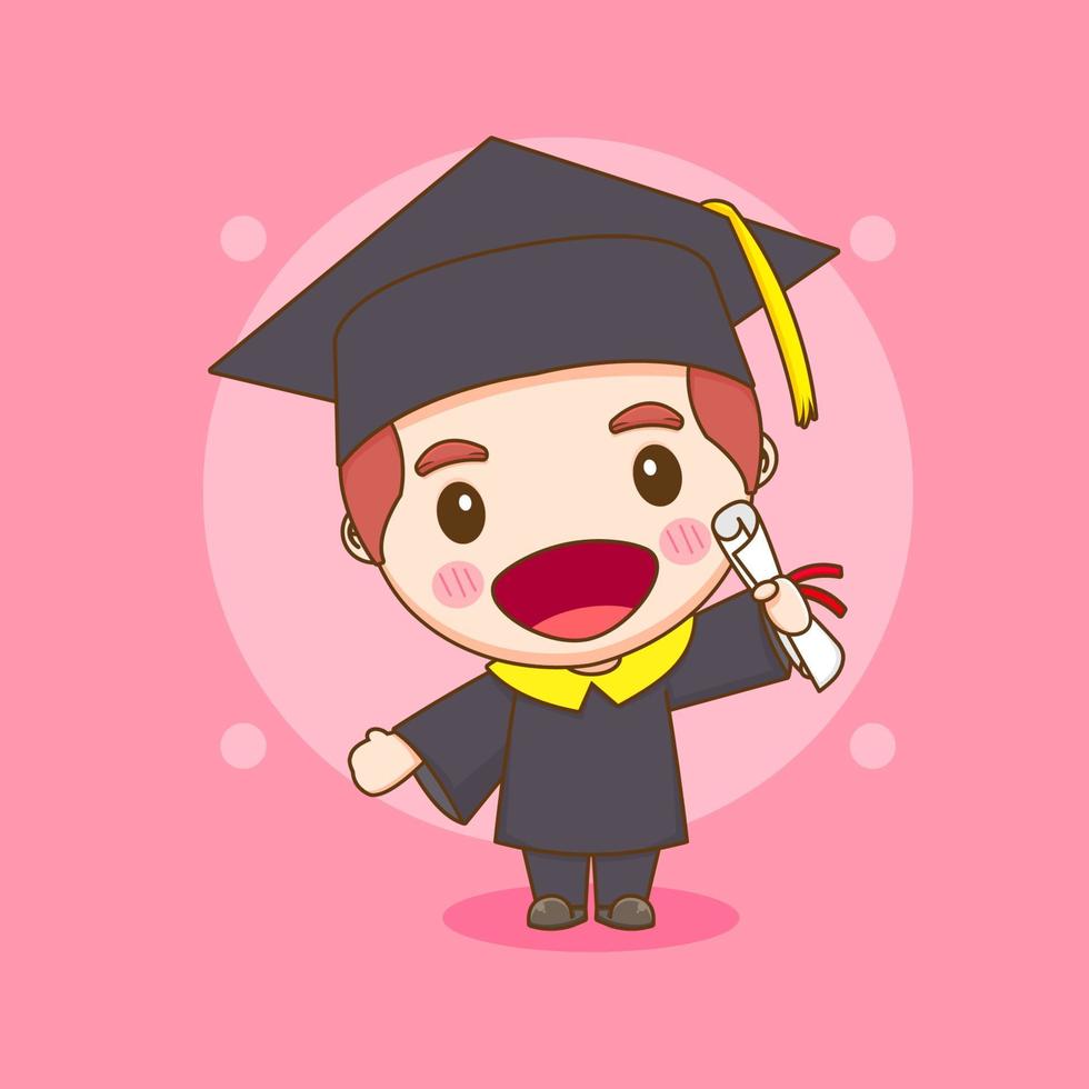 Cute Student in graduation gown chibi character illustration vector
