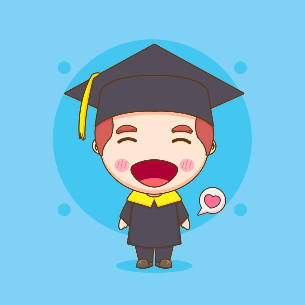 lindo estudiante en bata de graduación ilustración de personaje chibi vector