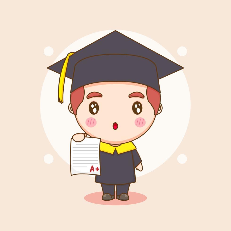 Cute Student in graduation gown chibi character illustration vector