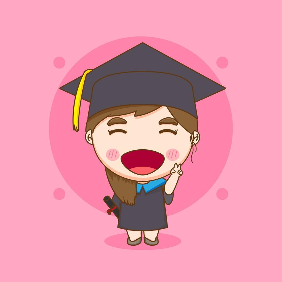 Cute Student in graduation gown chibi character illustration vector