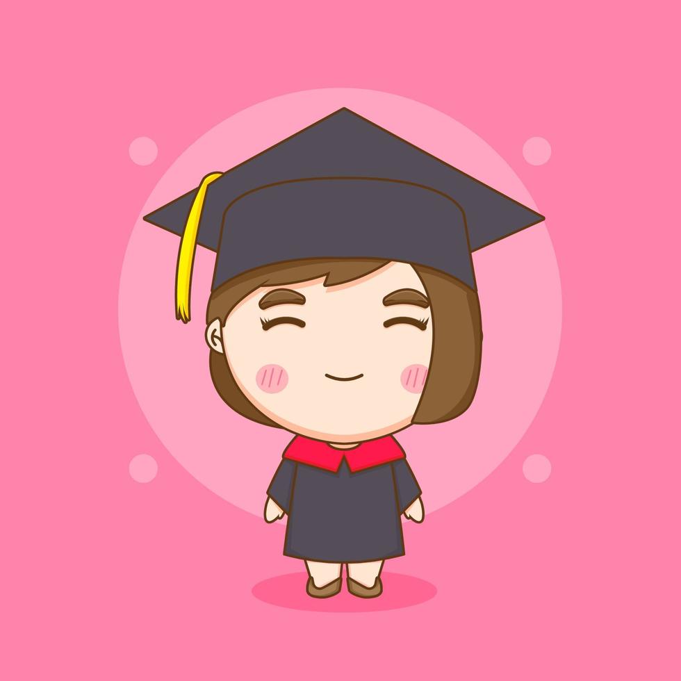 Cute Student in graduation gown chibi character illustration vector