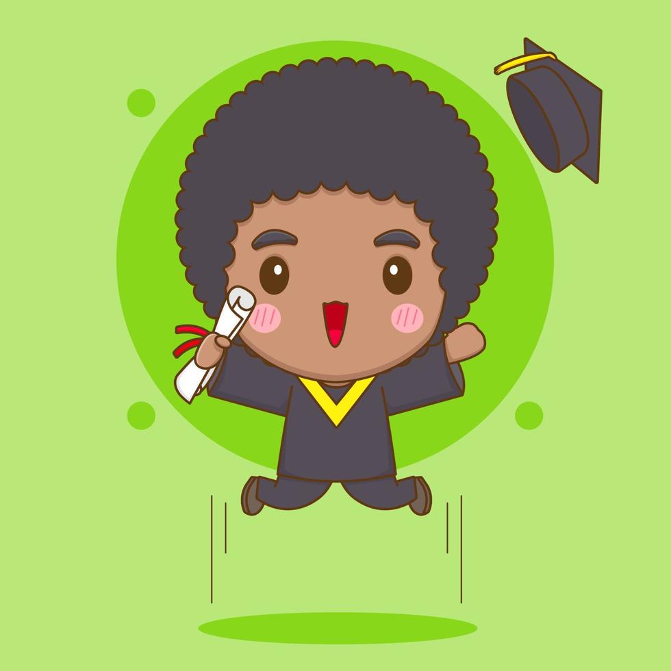 lindo estudiante en bata de graduación ilustración de personaje chibi vector