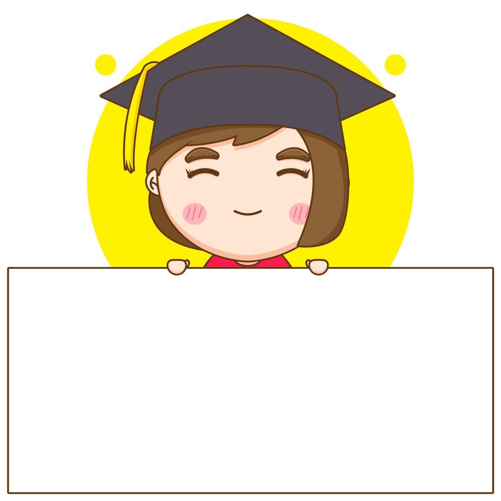 Cute Student in graduation gown chibi character illustration vector