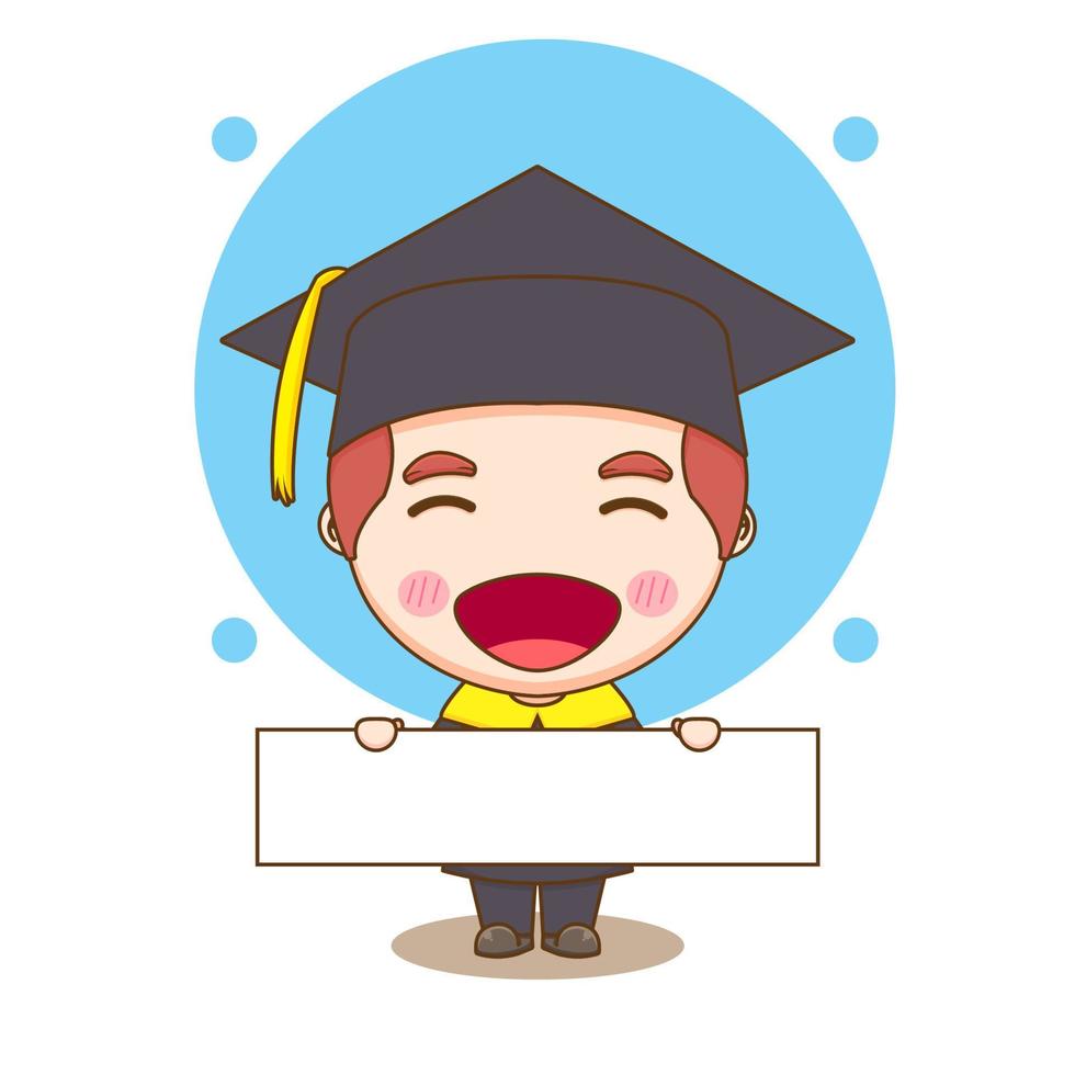 lindo estudiante en bata de graduación ilustración de personaje chibi vector