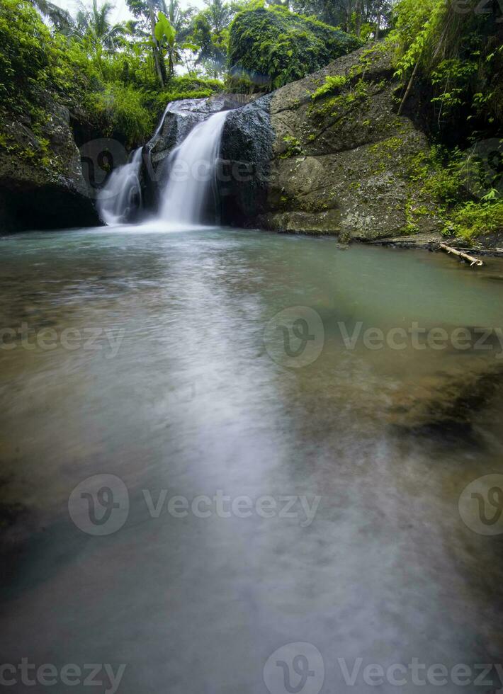 Paradise waterfall in a green forest. Beautiful waterfall in a forest, landscape mode waterfall view. photo