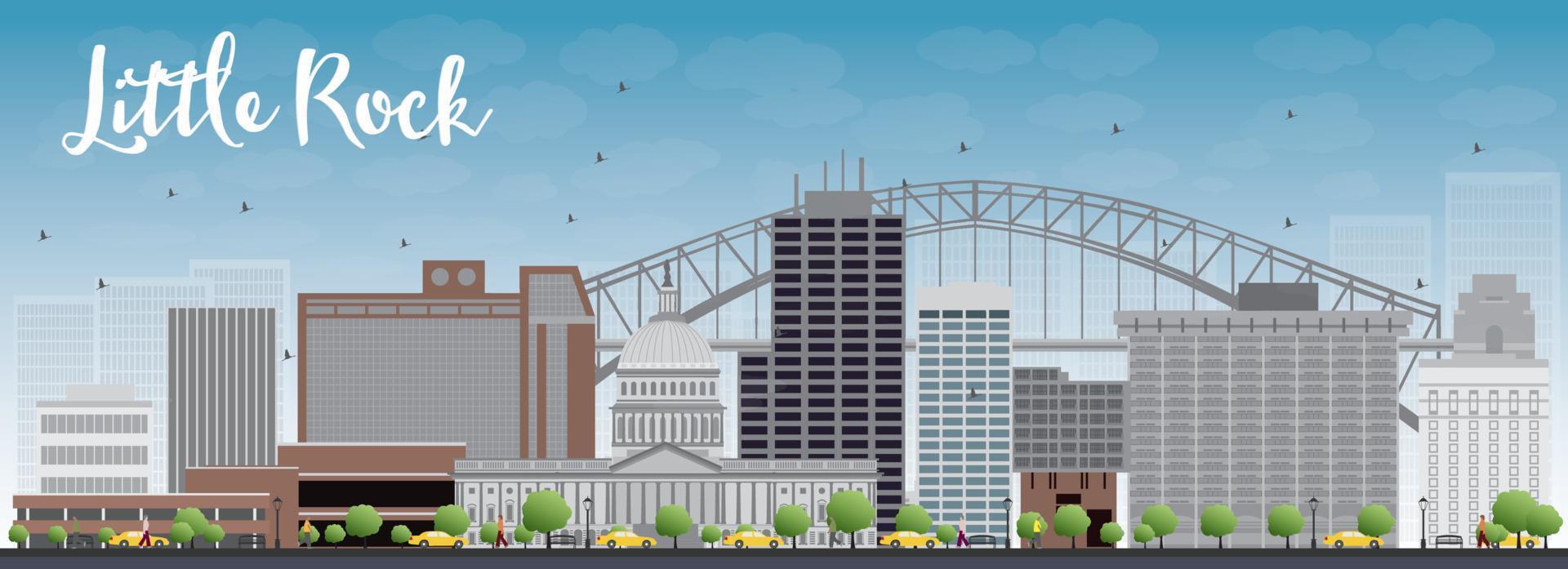 Little Rock Skyline with Grey Building and Blue Sky. vector