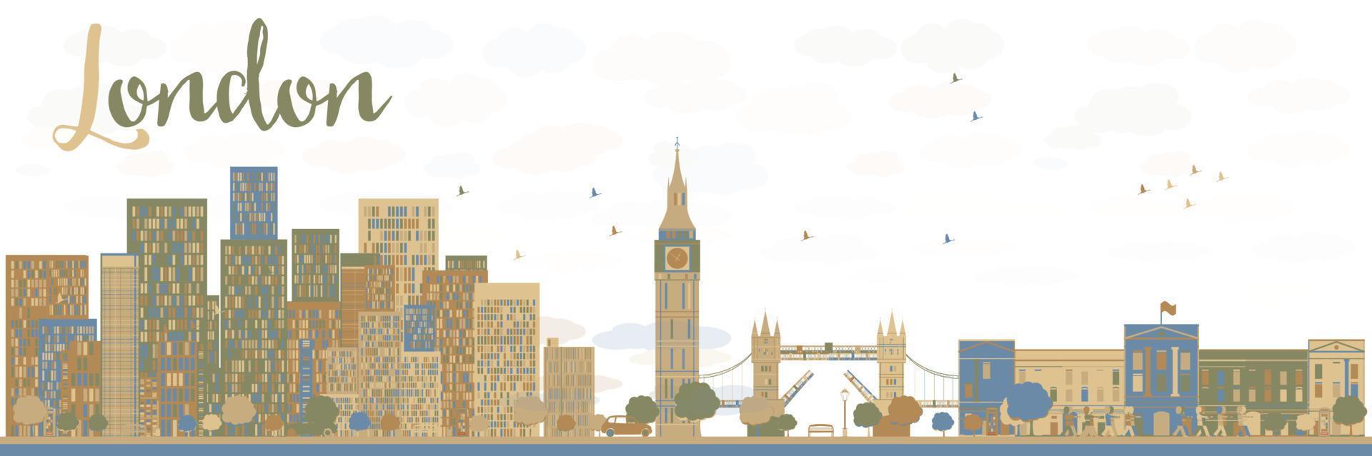 London city skyline with blue and brown buildings. vector