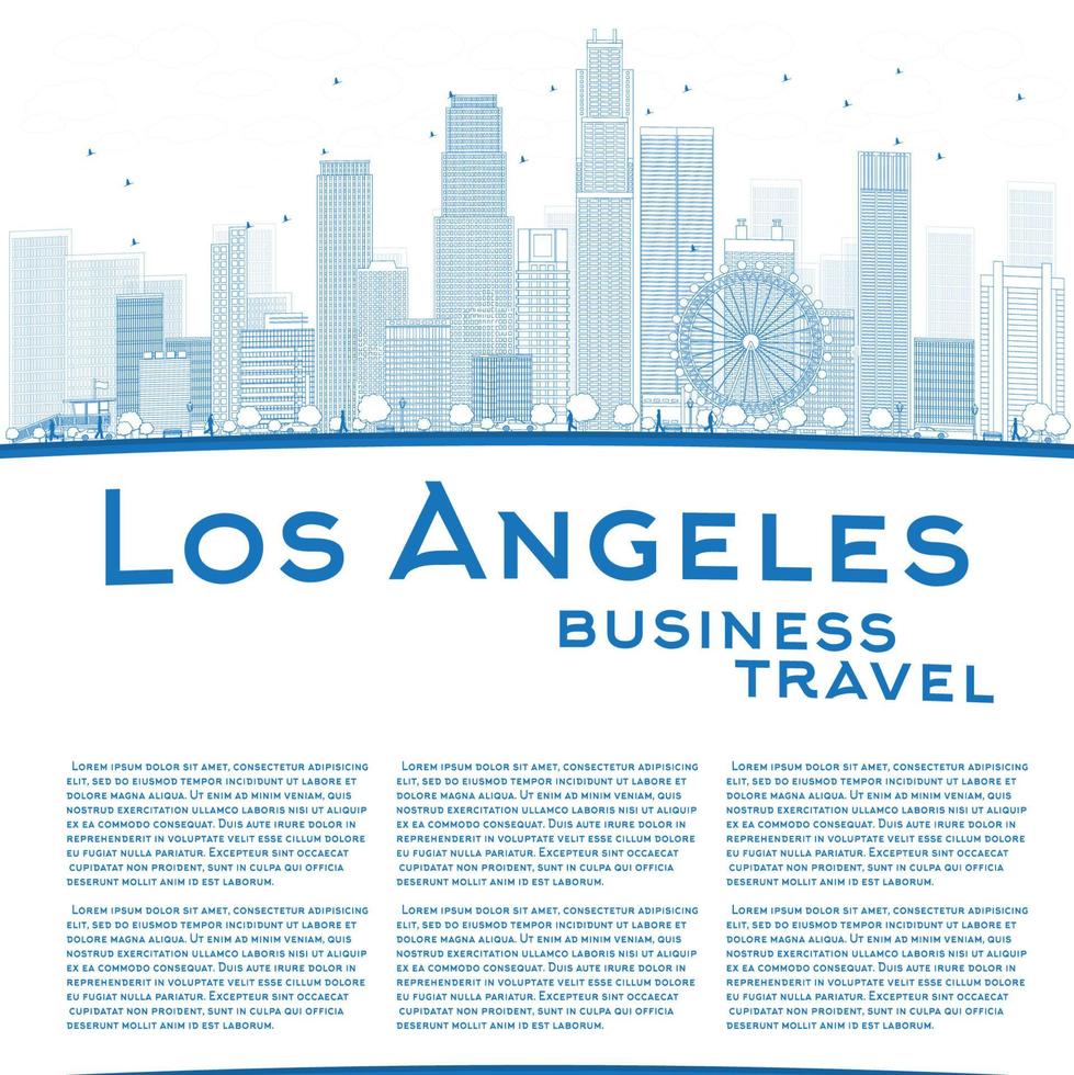 Outline Los Angeles Skyline with Blue Buildings and copy space. vector