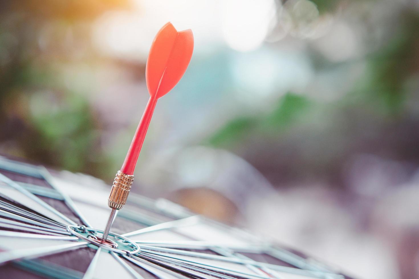 Business marketing success concept. Red dart arrow in center of the target dartboard. Bullseye is a target of business. photo