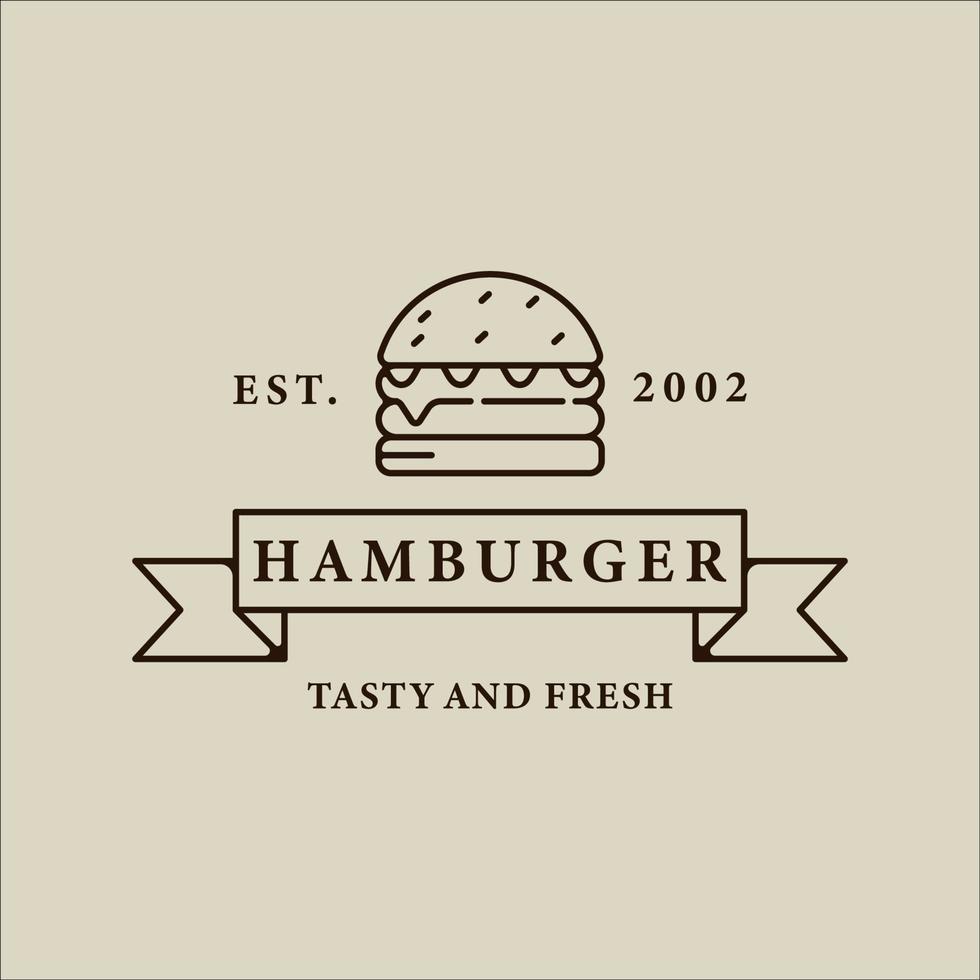 hamburguesa o hamburguesa logo línea arte vintage vector ilustración plantilla icono diseño gráfico. signo o símbolo de comida rápida para restaurante de menú o artículos promocionales con tipografía