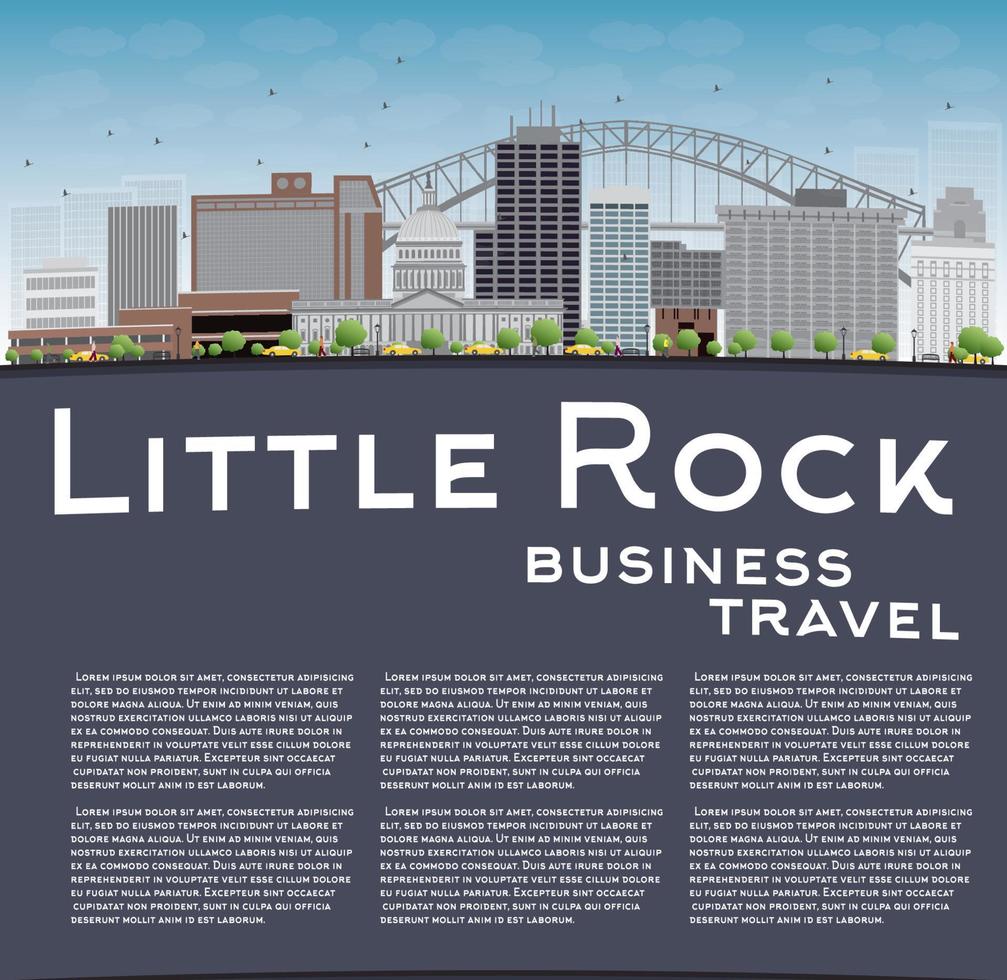 Little Rock Skyline with Grey Building and Blue Sky. vector