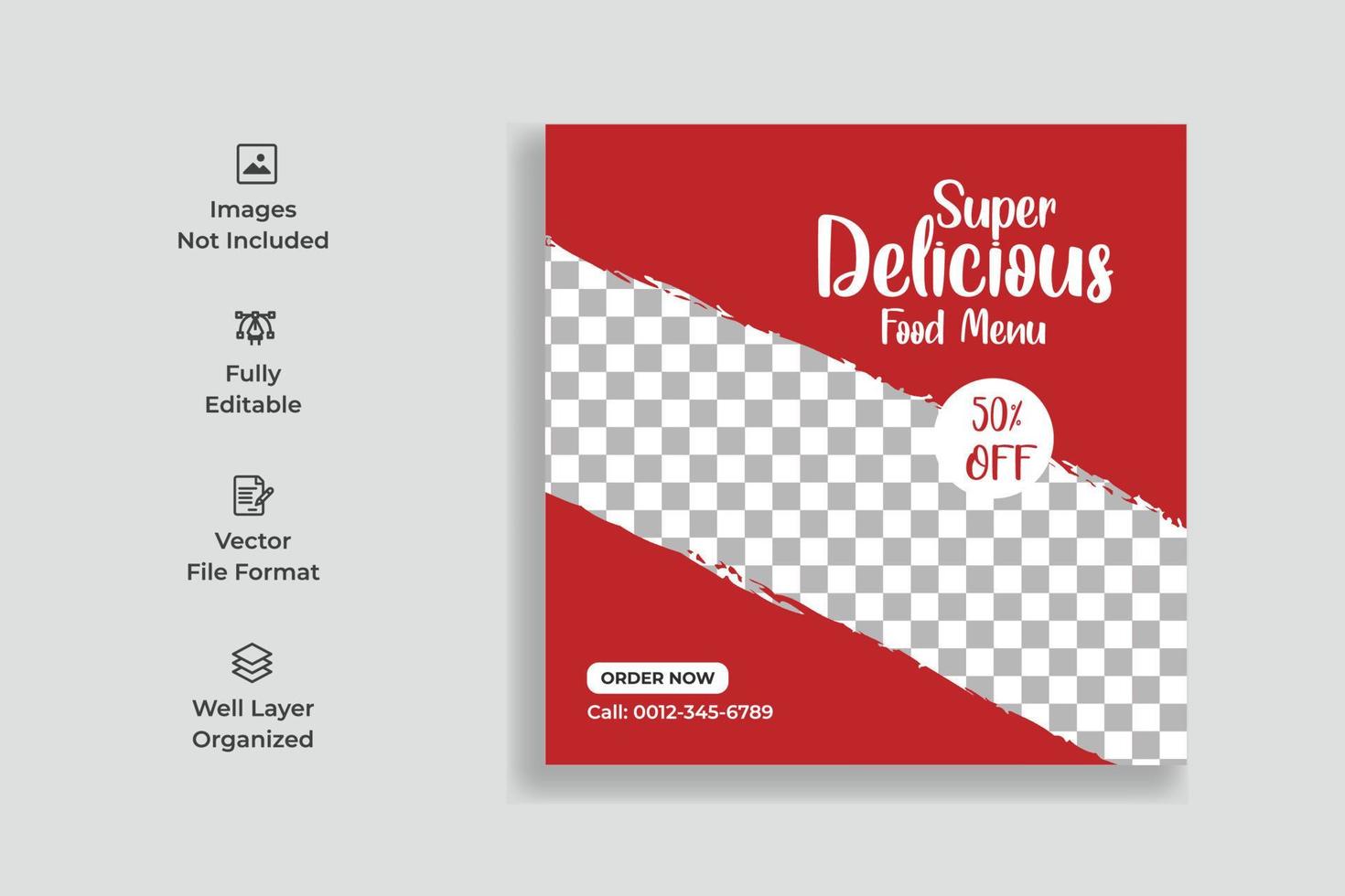 Food Burger Social Media Post Template Design. Delicious Food Menu Social Media Banner Template Design vector