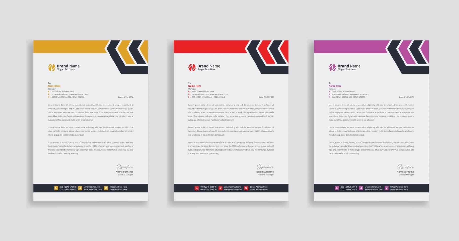 Business Letterhead Design Template, Letterhead template with various colors, Letterhead template in flat style, Modern Company Letterhead Template vector