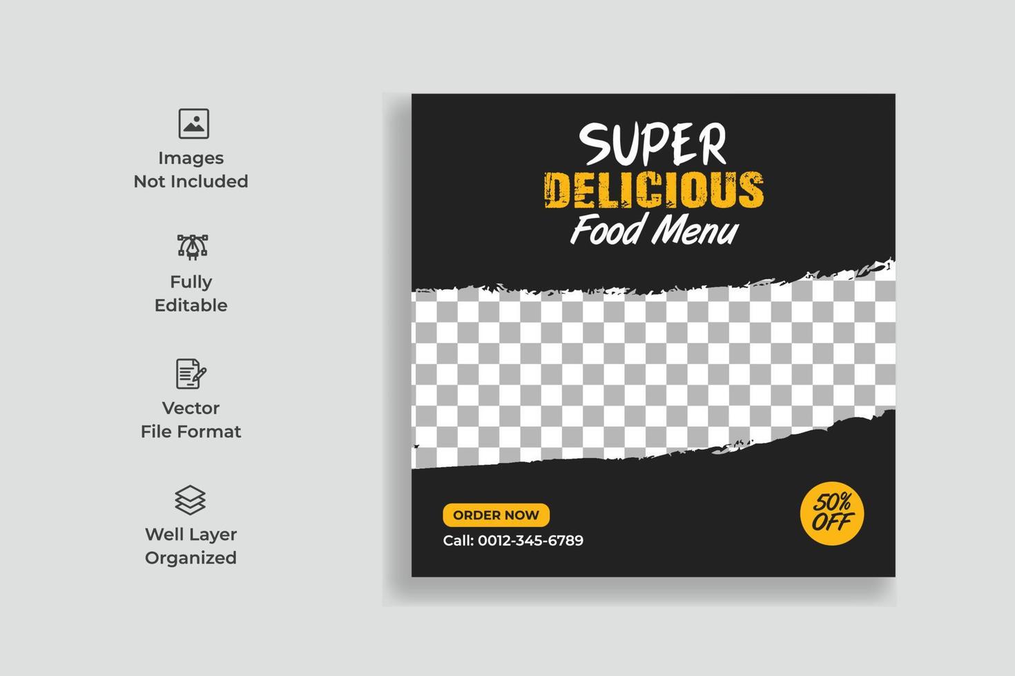 Food Burger Social Media Post Template Design. Delicious Food Menu Social Media Banner Template Design vector