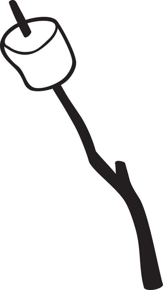 Marshmallow on a stick black and white vector illustration
