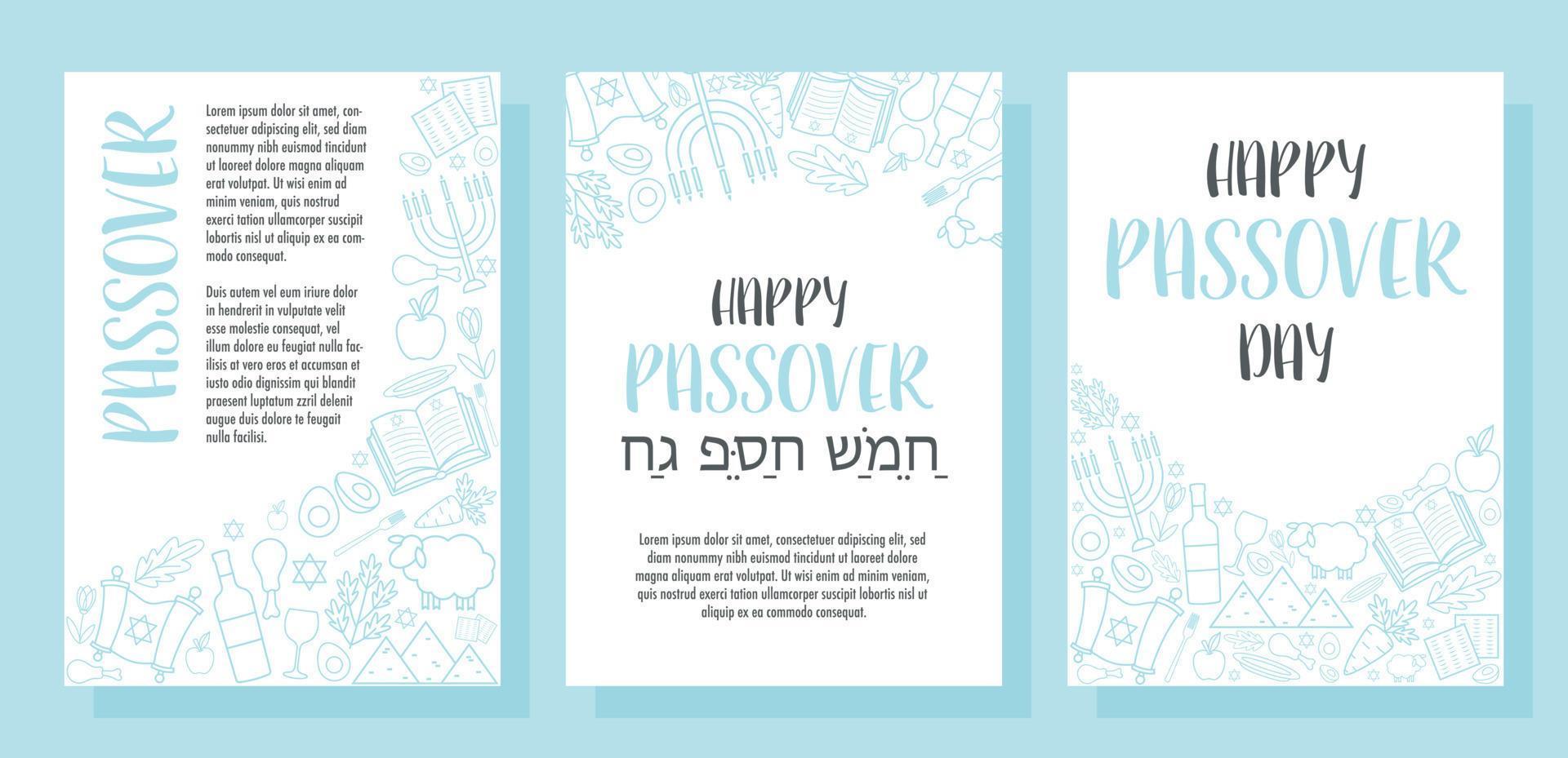 Happy Passover Pesach day greeting cards set vector