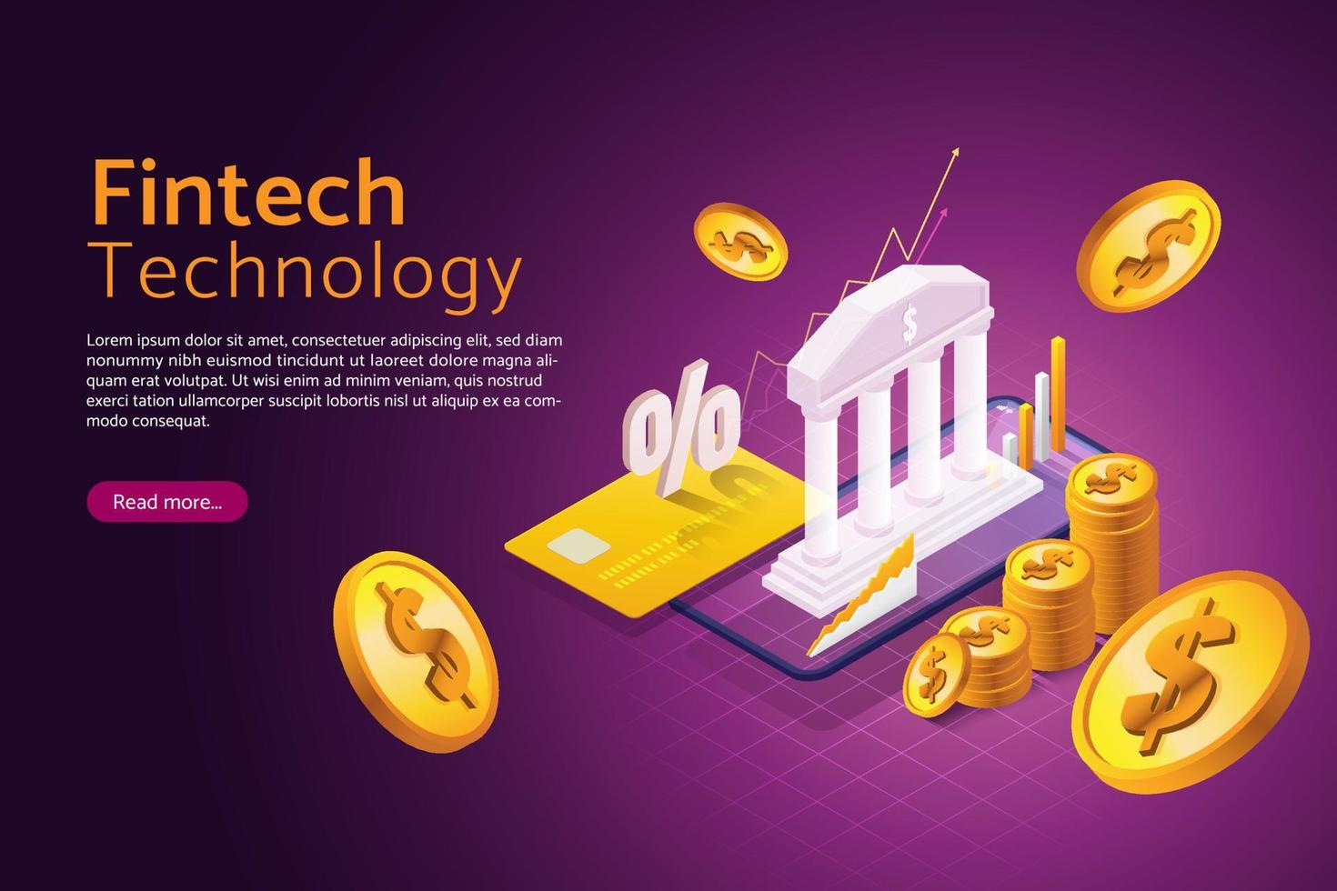 Fintech Financial Technology purchases and transactions Electronic Funds Transfer for Banking Businesses via smartphone. vector