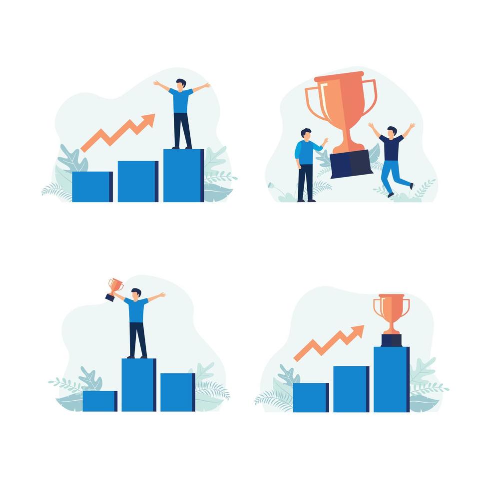 Set of modern flat design people icons of business analytics, victory, winner, champion, trophy, win, achievement. vector