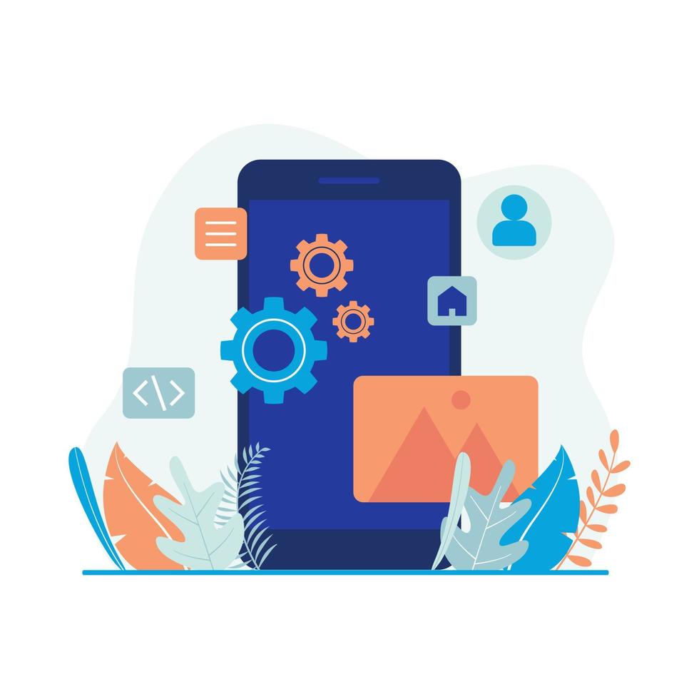App development, mobile UI UX, mobile app illustration. Flat vector suitable for many purposes.