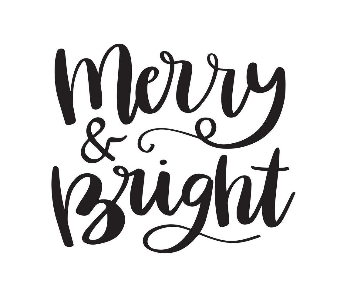 Merry and Bright text hand lettering. Modern Christmas brush calligraphy. Greeting card design, gift tags. vector