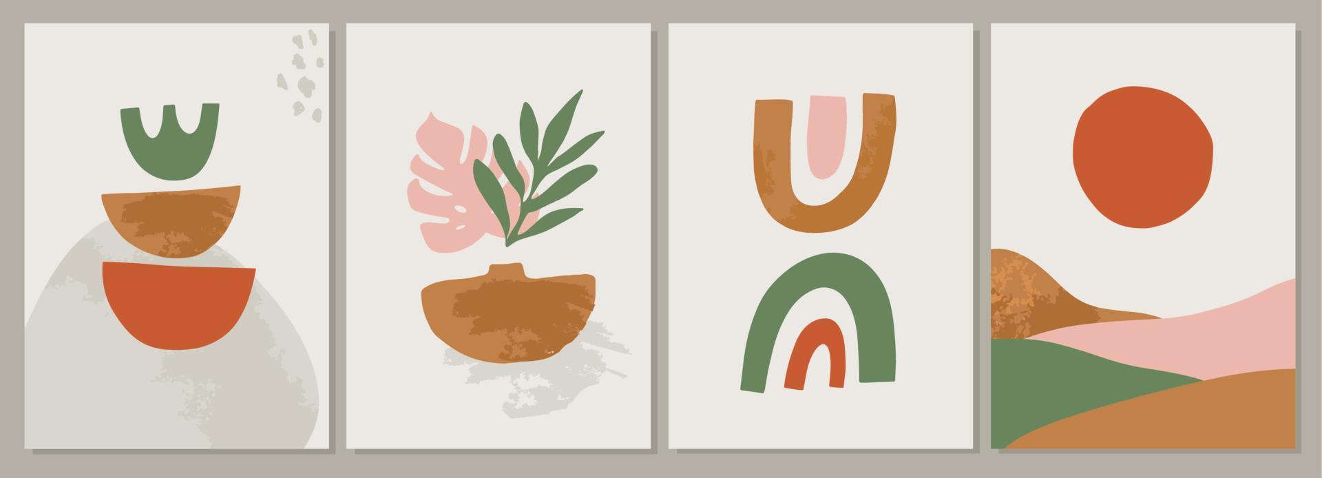 Terracotta Art Print Set. Abstract contemporary modern trendy painting. Vector illustration in Burnt orange, dusty pink. Perfect for posters, instagram posts, social media.