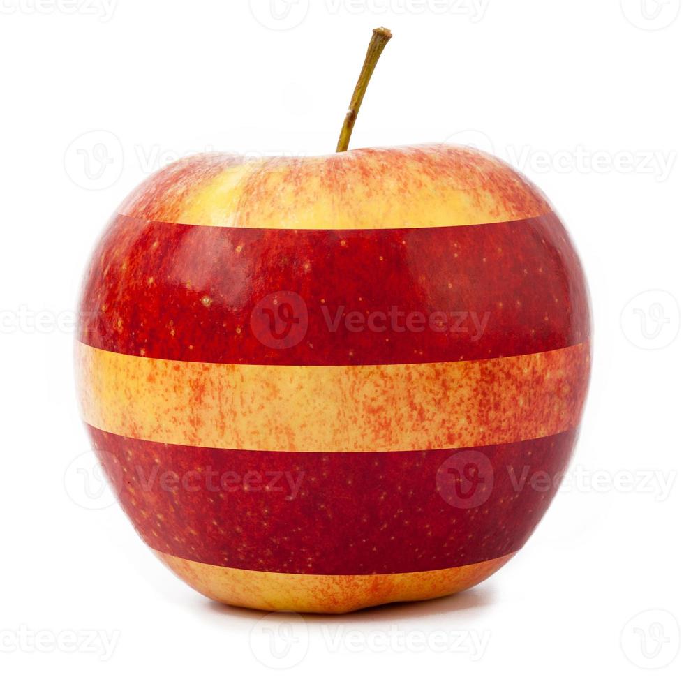 Tasty juicy apple in stripes isolated on white background. photo