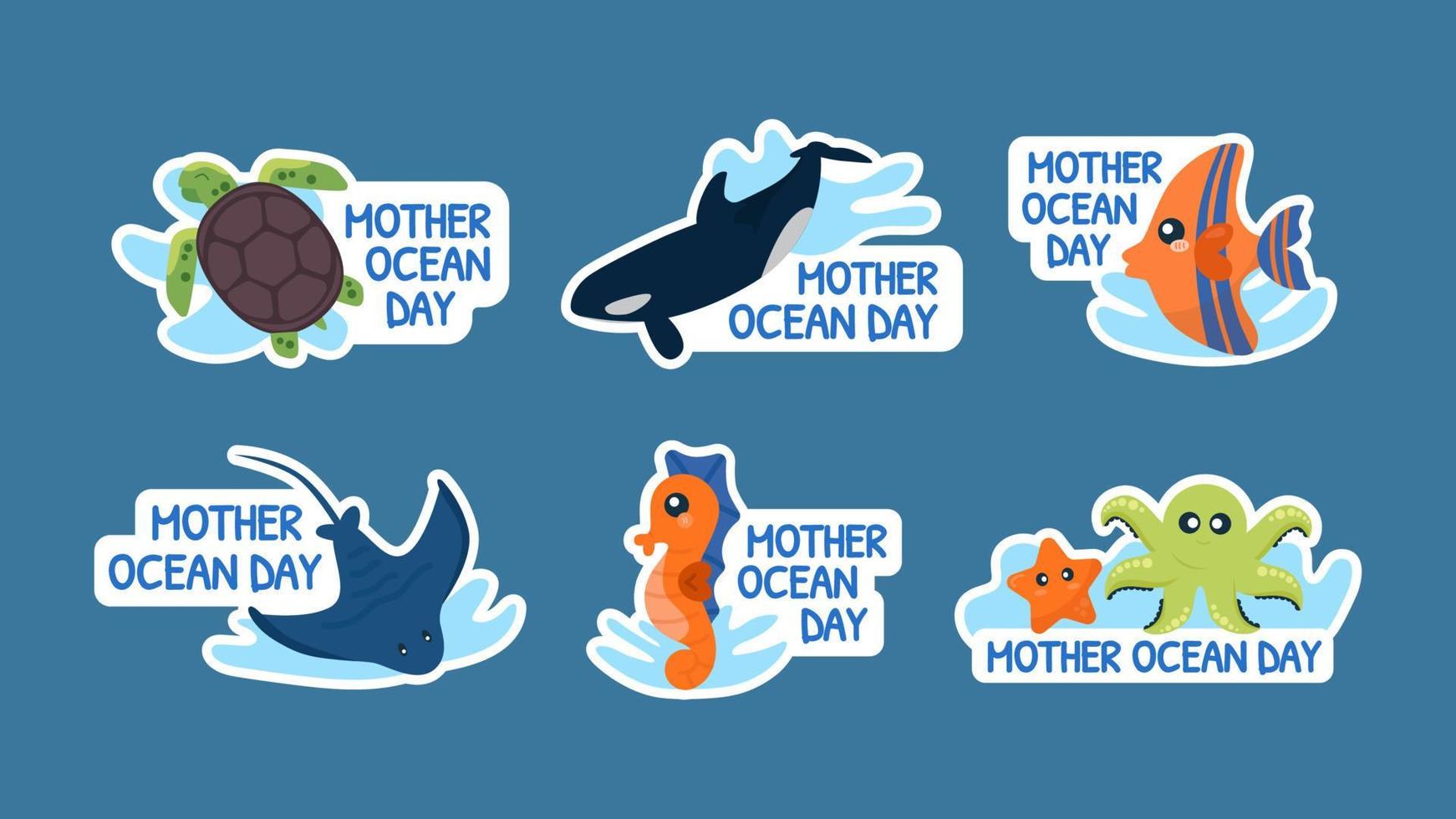 Mother Ocean Day Stickers Collection Set vector