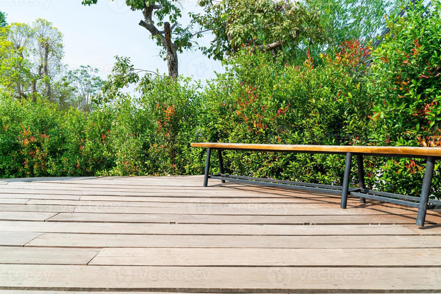 empty bench on balcony with tree background photo