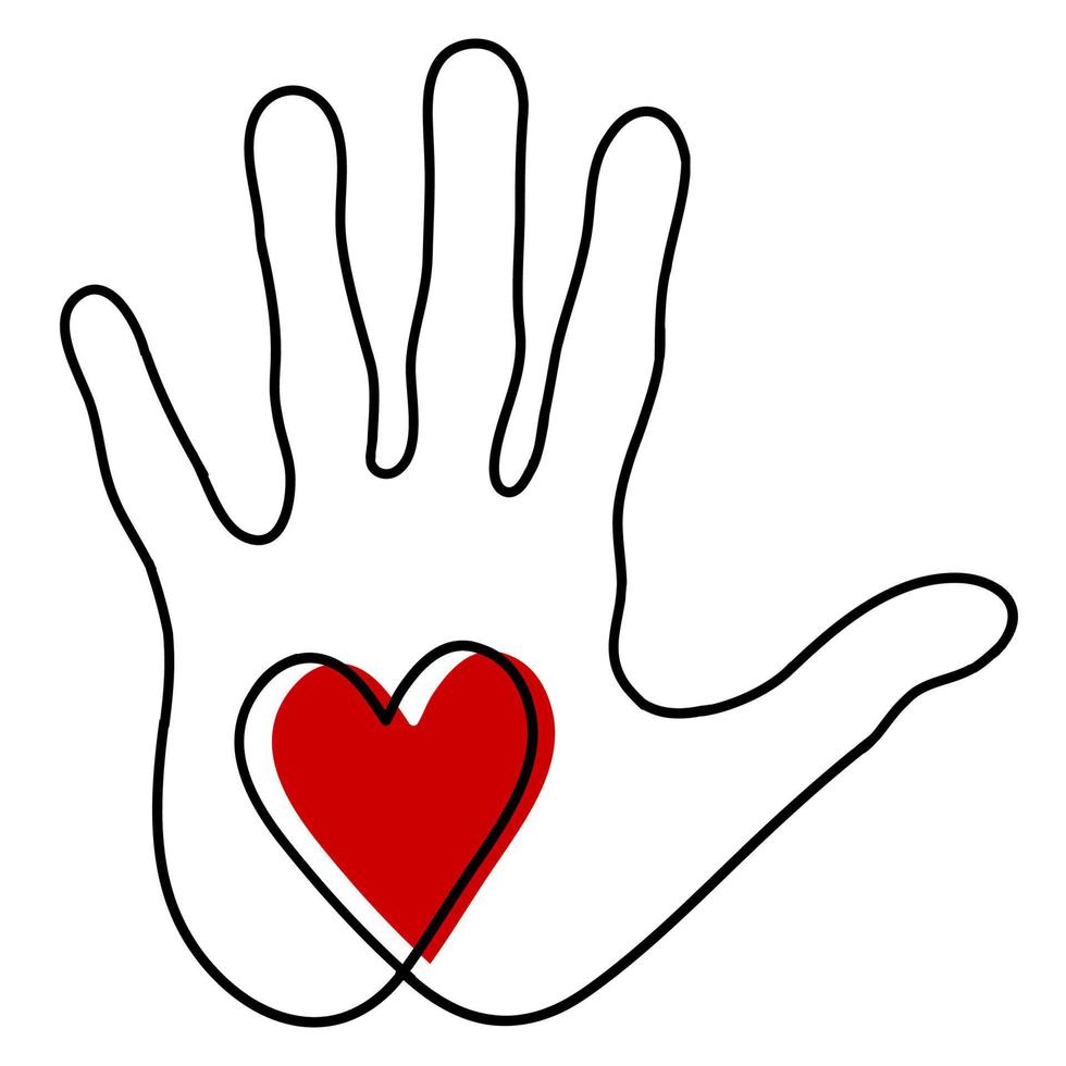 Heart in the palm of your hand illustration of the icon of cordiality and kindness. vector