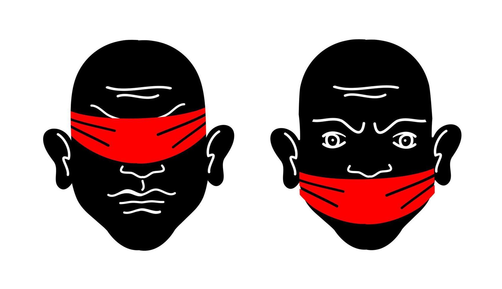 Mouth tied-blindfolded, misunderstanding due to communication problems vector