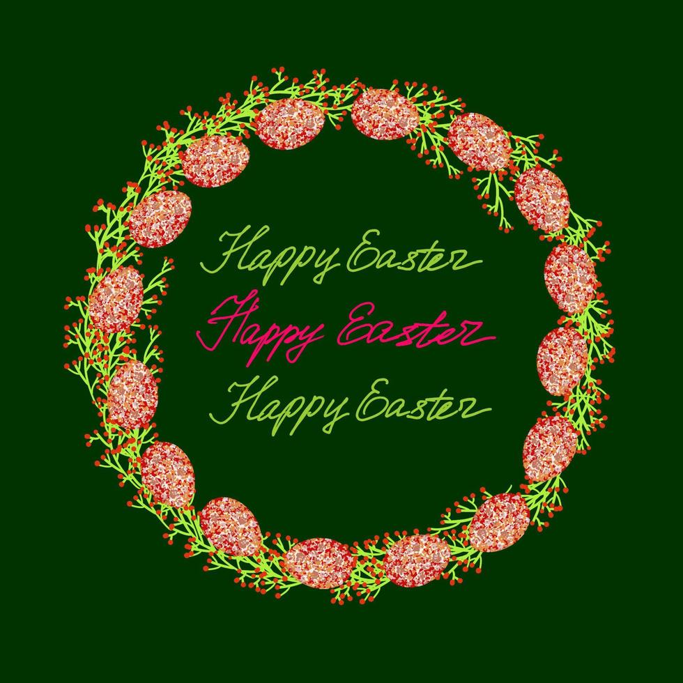 Elegant Easter illustration with Easter motif. Greeting card with floral wreath and colorful eggs. vector