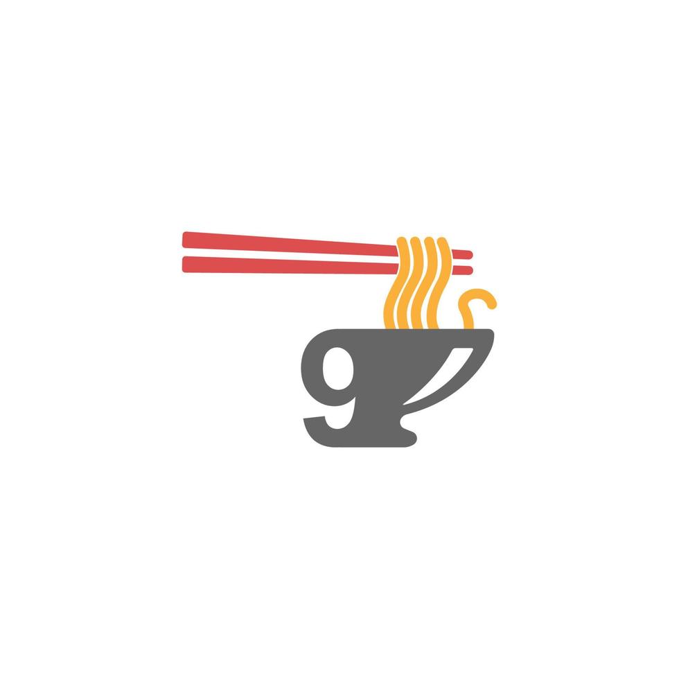 número 9 con vector de diseño de logotipo de icono de fideos